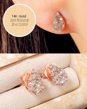 EA07041_NO3809폴레아 꼬냑 다이아몬드 물방울 귀걸이♥14K(Gold)소재로 알러지없이 착용가능♥